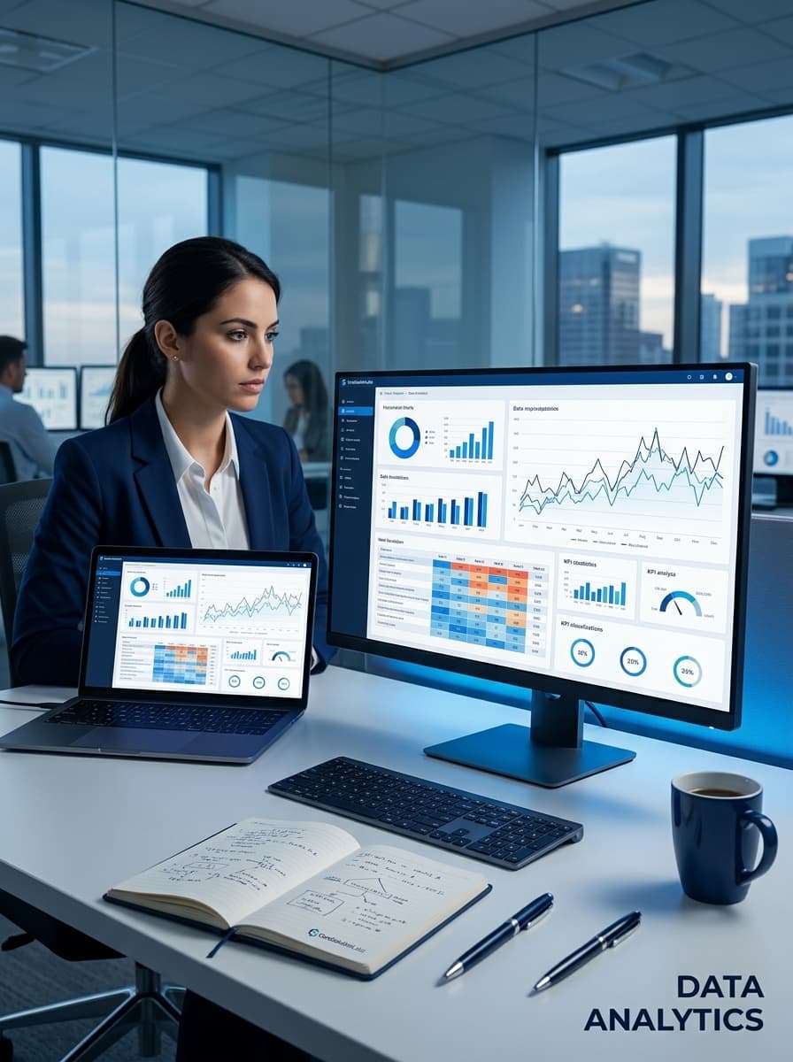 Analyst reviewing data visualizations