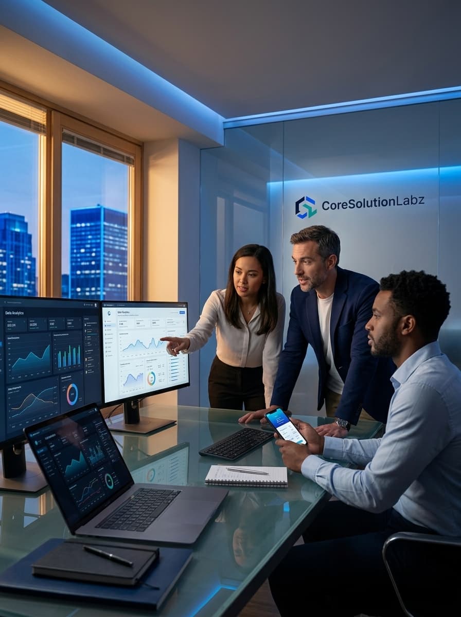CoreSolutionLabz professionals collaborating in the office